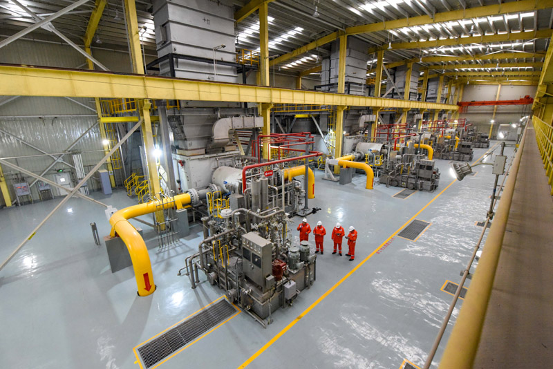 保障國門第一站運行和國脈暢通的是一群平均年齡不到30歲的年輕人，分為壓縮機、計量、維搶修等班組，他們每日和“鋼鐵迷宮”做伴，呵護能源國脈平安。圖為2月4日，在霍爾果斯壓氣首站，運維人員在檢查壓縮機組。（新華社記者 丁磊 攝）